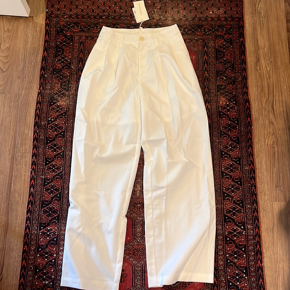 white flare high waist pants